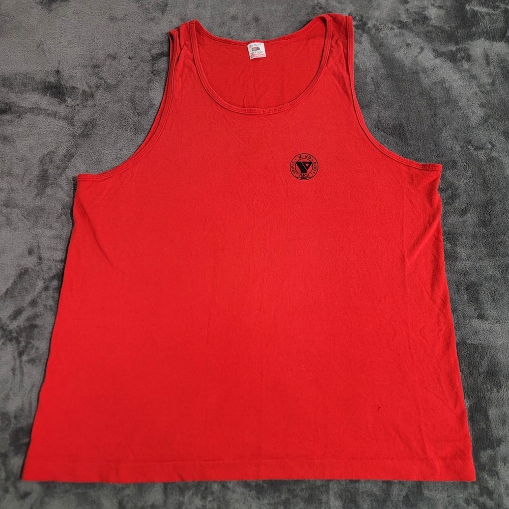 Vintage YMCA Tank Top Men XL Red Single Stitch Swimming Beach Made in USA 90s